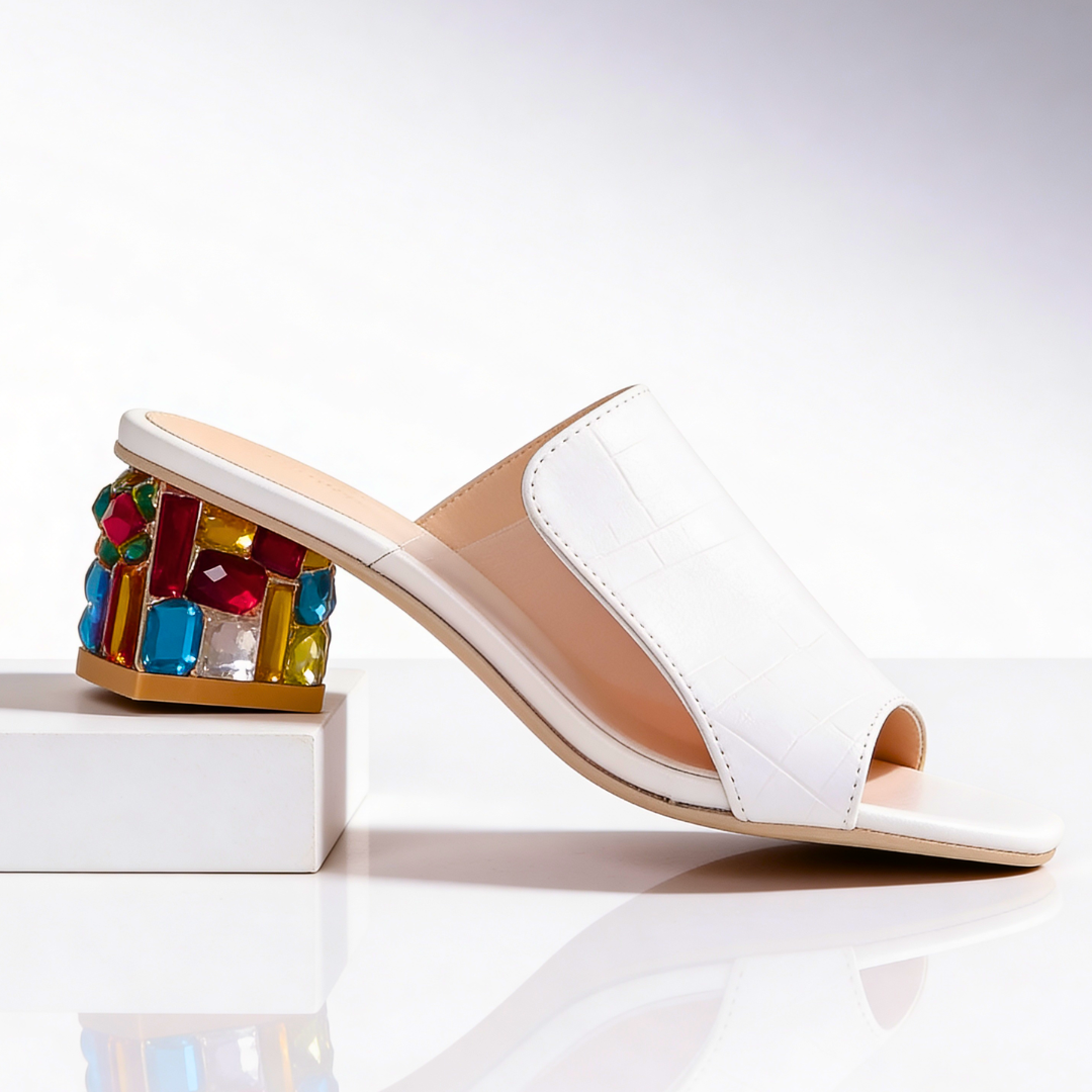 Women's Rhinestone Heel Slides with Jeweled Block Heel