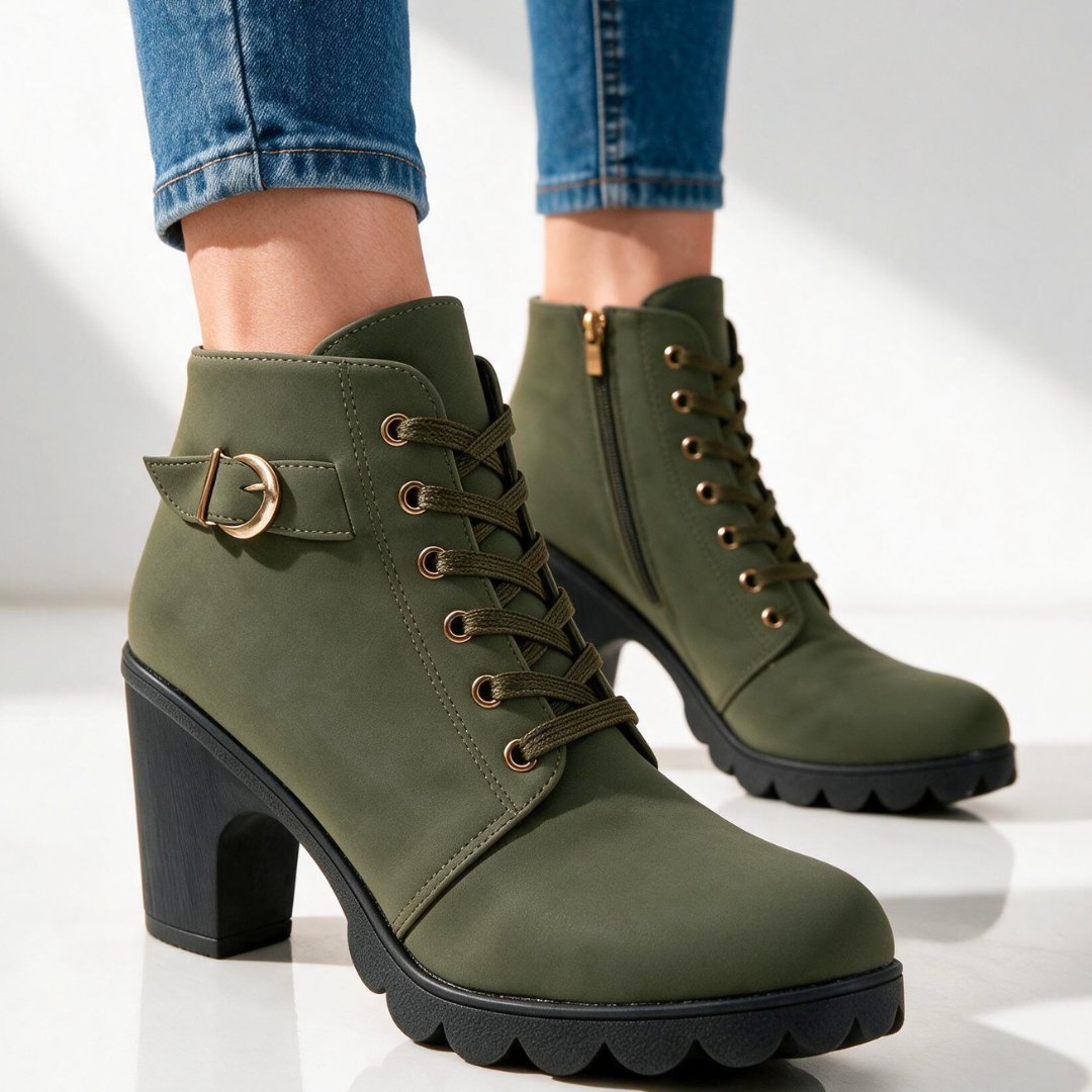 Women's Ankle Boots with Block Heel and Platform Sole