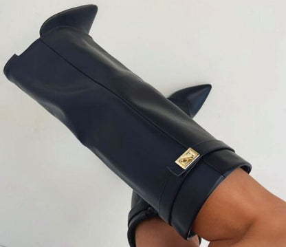 ALANA Kniehoge Laars | Dames Laars met Blokhak, Flap en Elegante Pasvorm