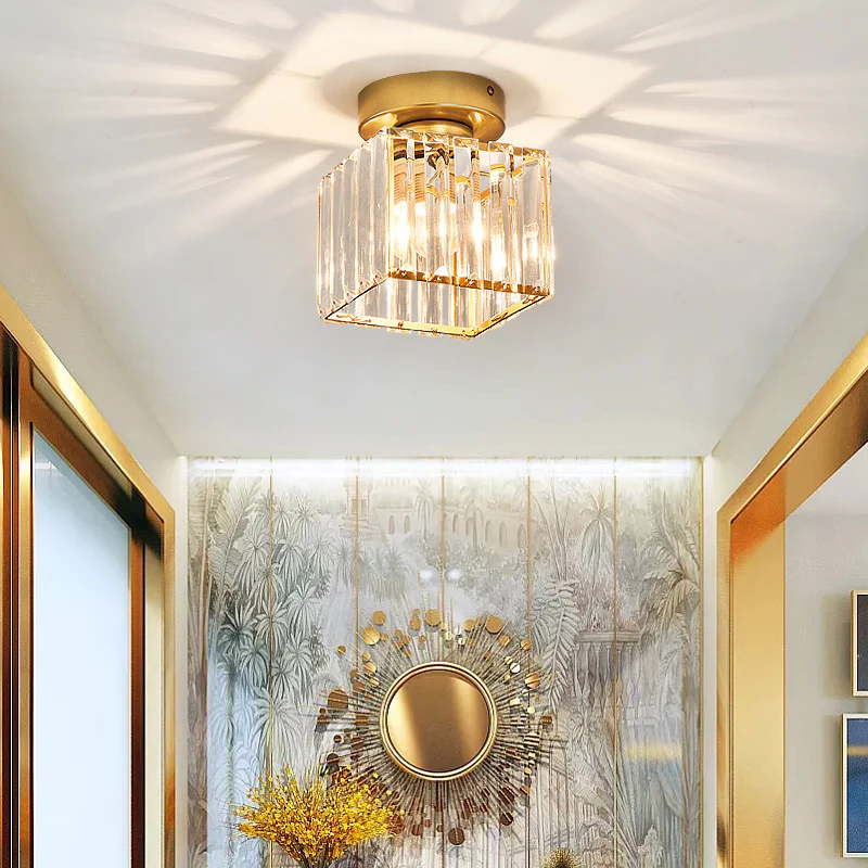 Flush Mount Ceiling Light with Crystal Shade - Black Brass Finish