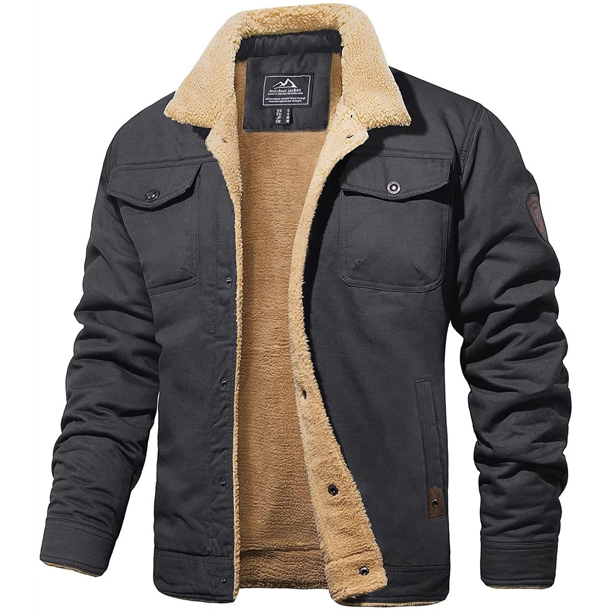 Men's Sherpa-Lined Winter Jacket - Warm Fleece-Lined Coat