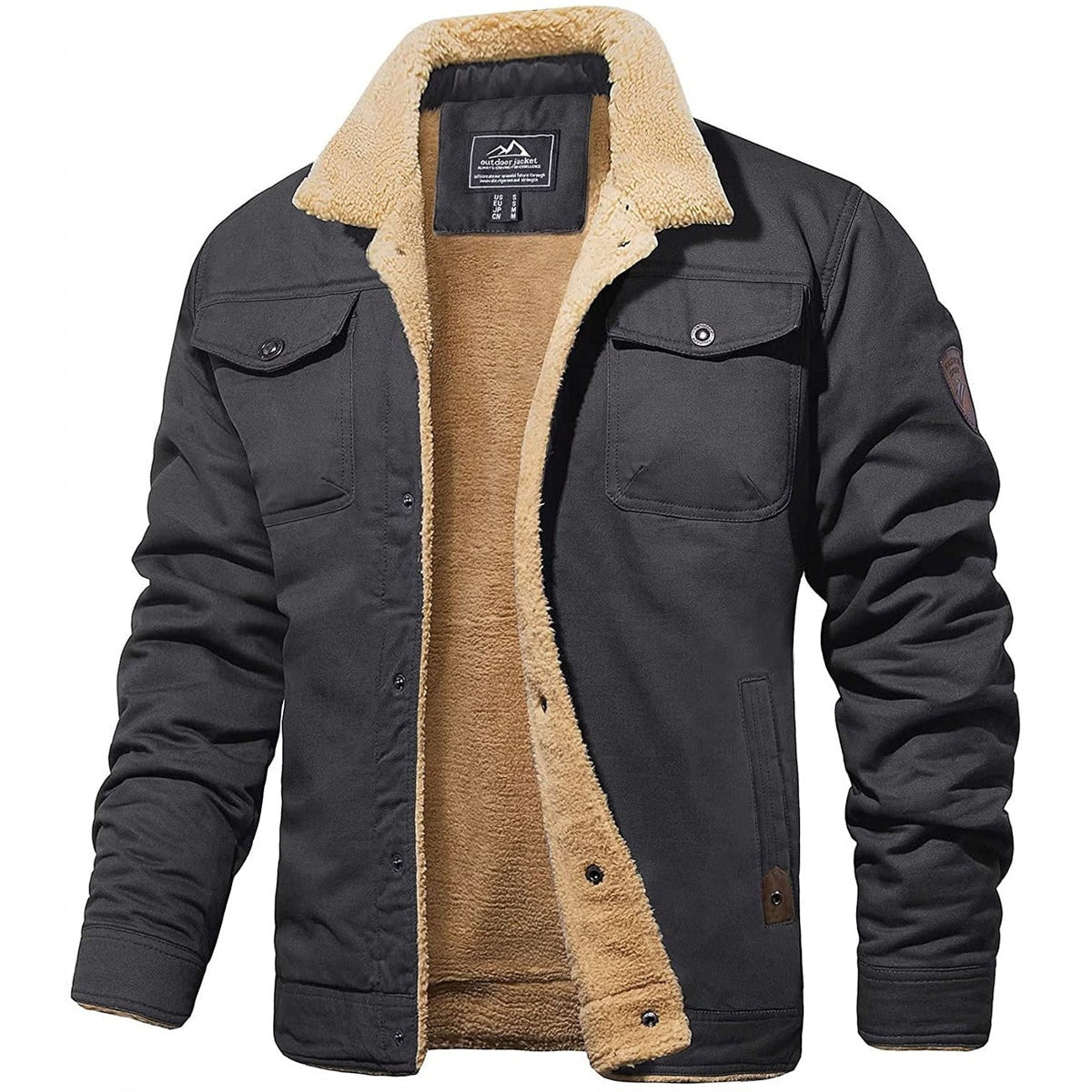 Men's Sherpa-Lined Winter Jacket - Warm Fleece-Lined Coat