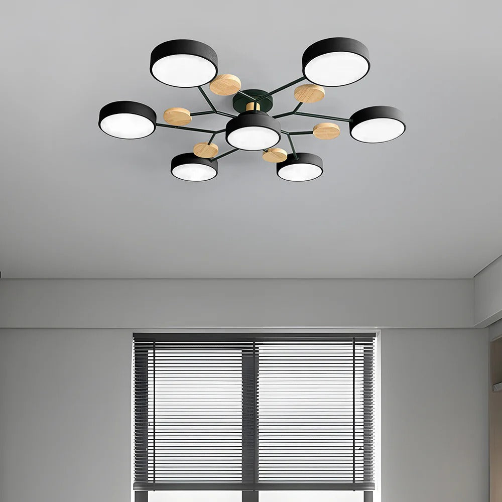 Round Iron LED Semi-Flush Ceiling Light – Chandelier with Acrylic Heads