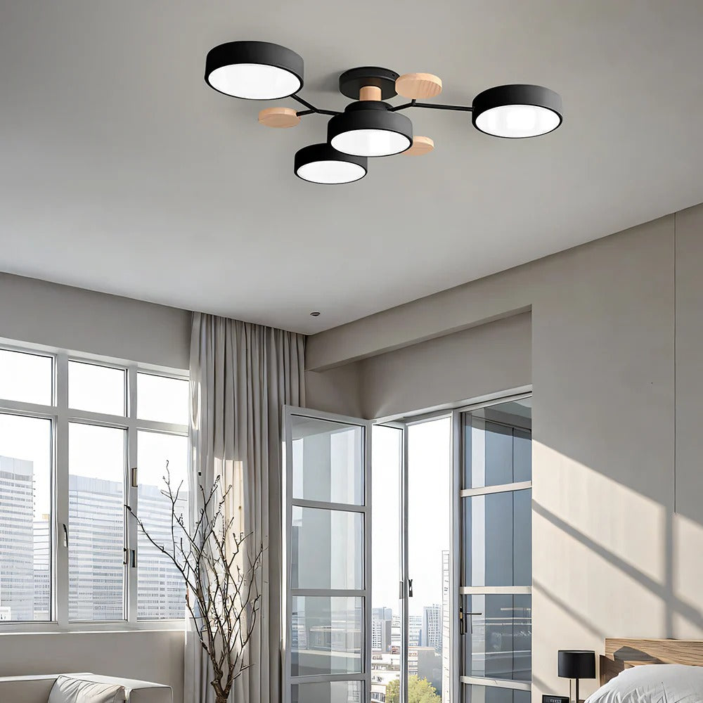 Round Iron LED Semi-Flush Ceiling Light – Chandelier with Acrylic Heads