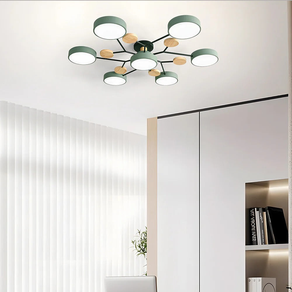 Round Iron LED Semi-Flush Ceiling Light – Chandelier with Acrylic Heads