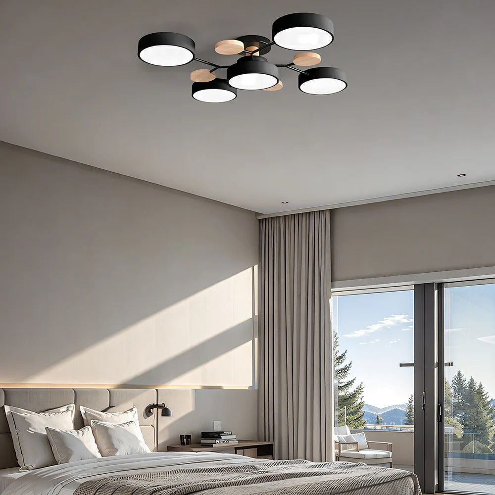 Round Iron LED Semi-Flush Ceiling Light – Chandelier with Acrylic Heads