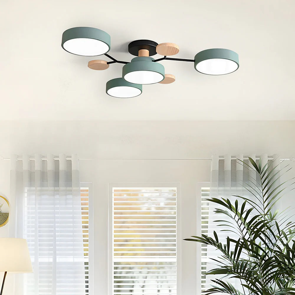 Round Iron LED Semi-Flush Ceiling Light – Chandelier with Acrylic Heads