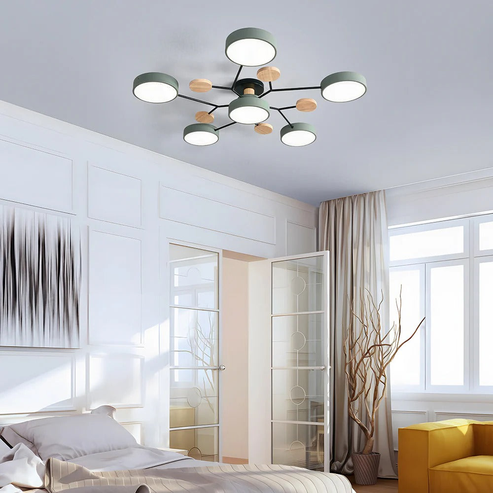 Round Iron LED Semi-Flush Ceiling Light – Chandelier with Acrylic Heads