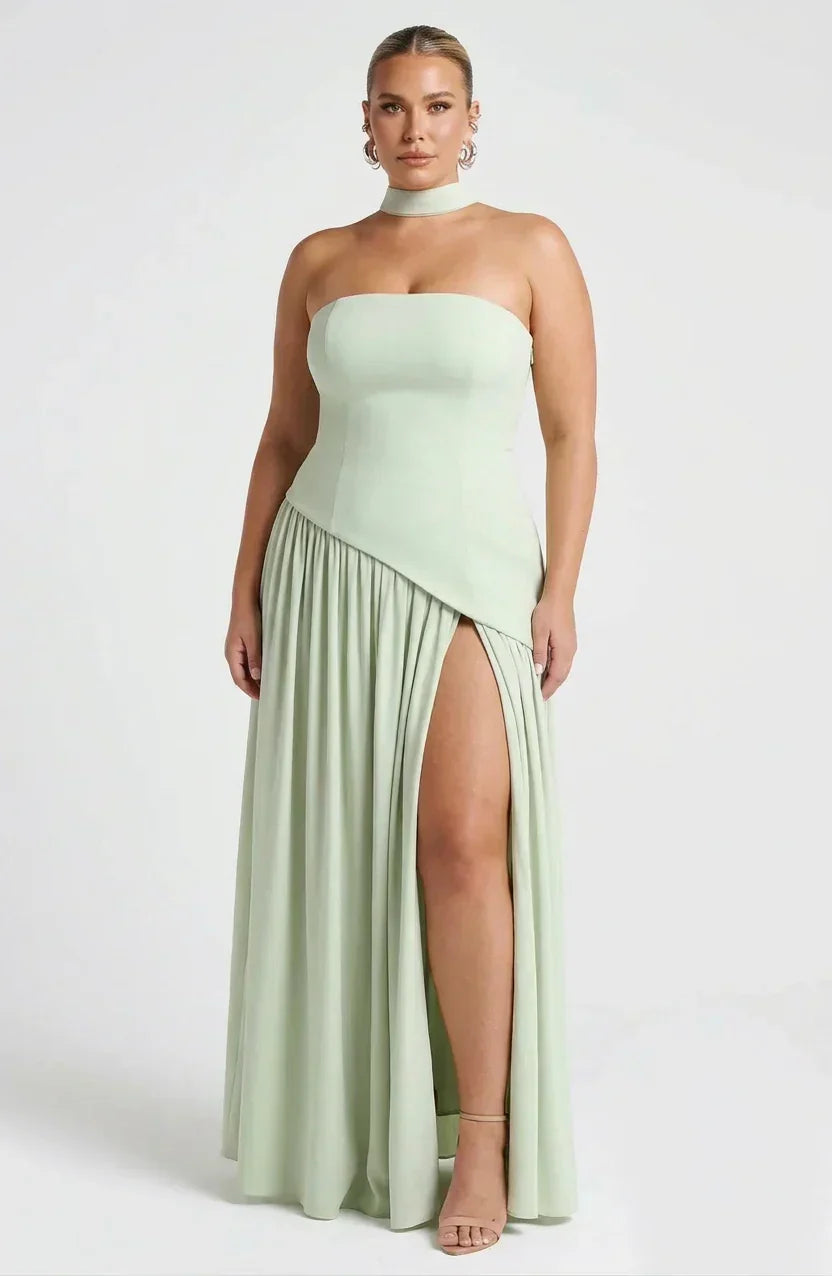 Maxi Dress For Women – Black & White Strapless Colorblock
