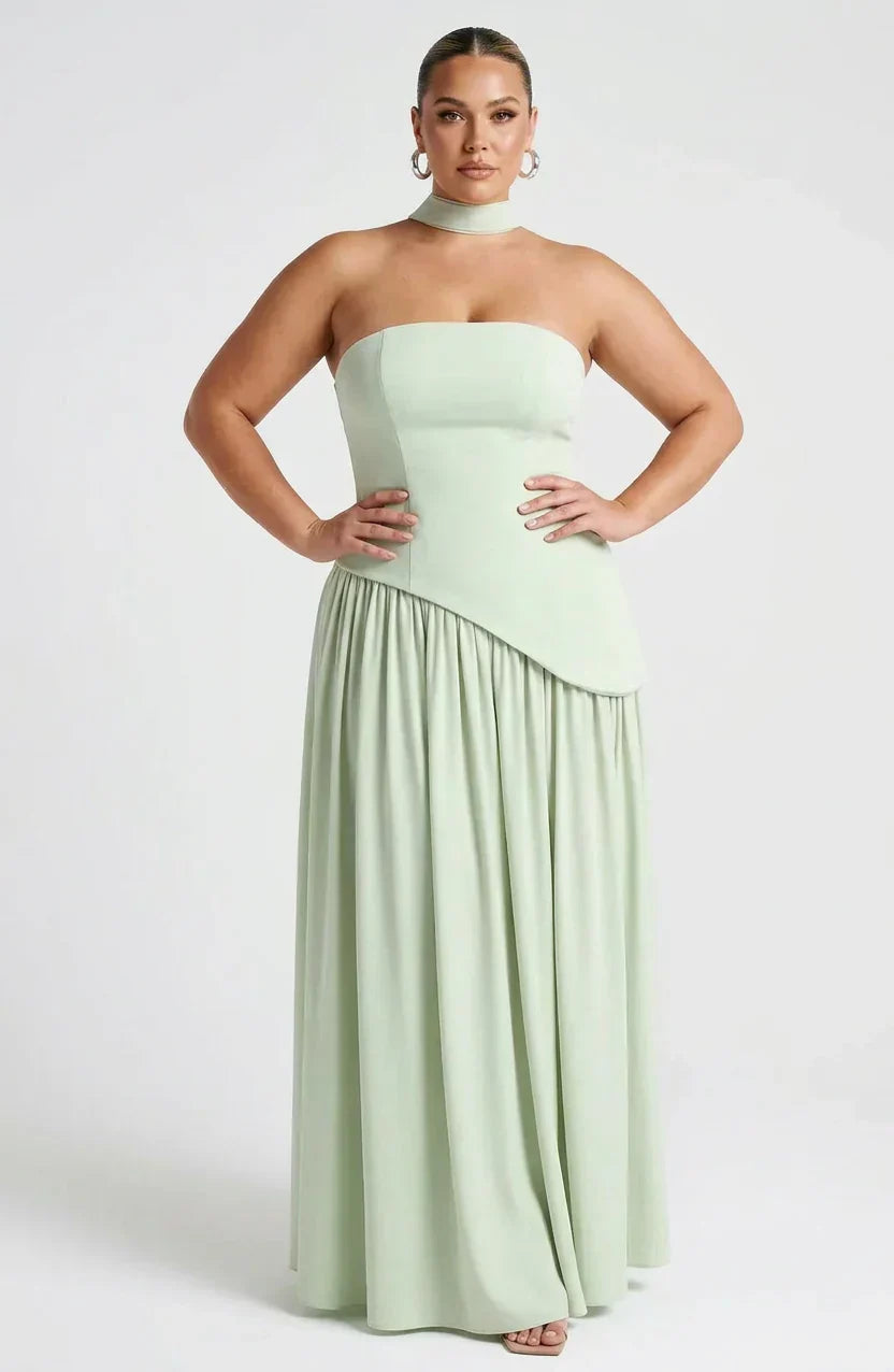 Maxi Dress For Women – Black & White Strapless Colorblock