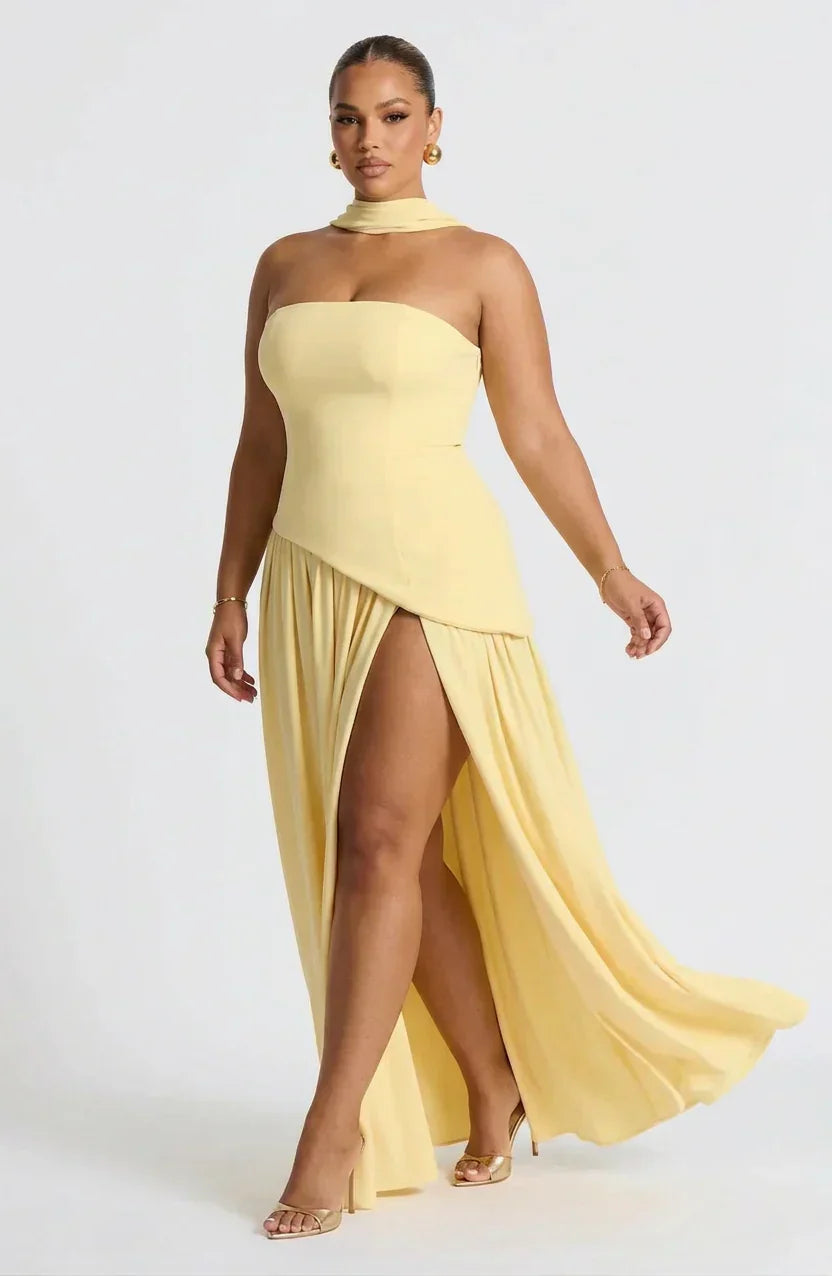 Maxi Dress For Women – Black & White Strapless Colorblock