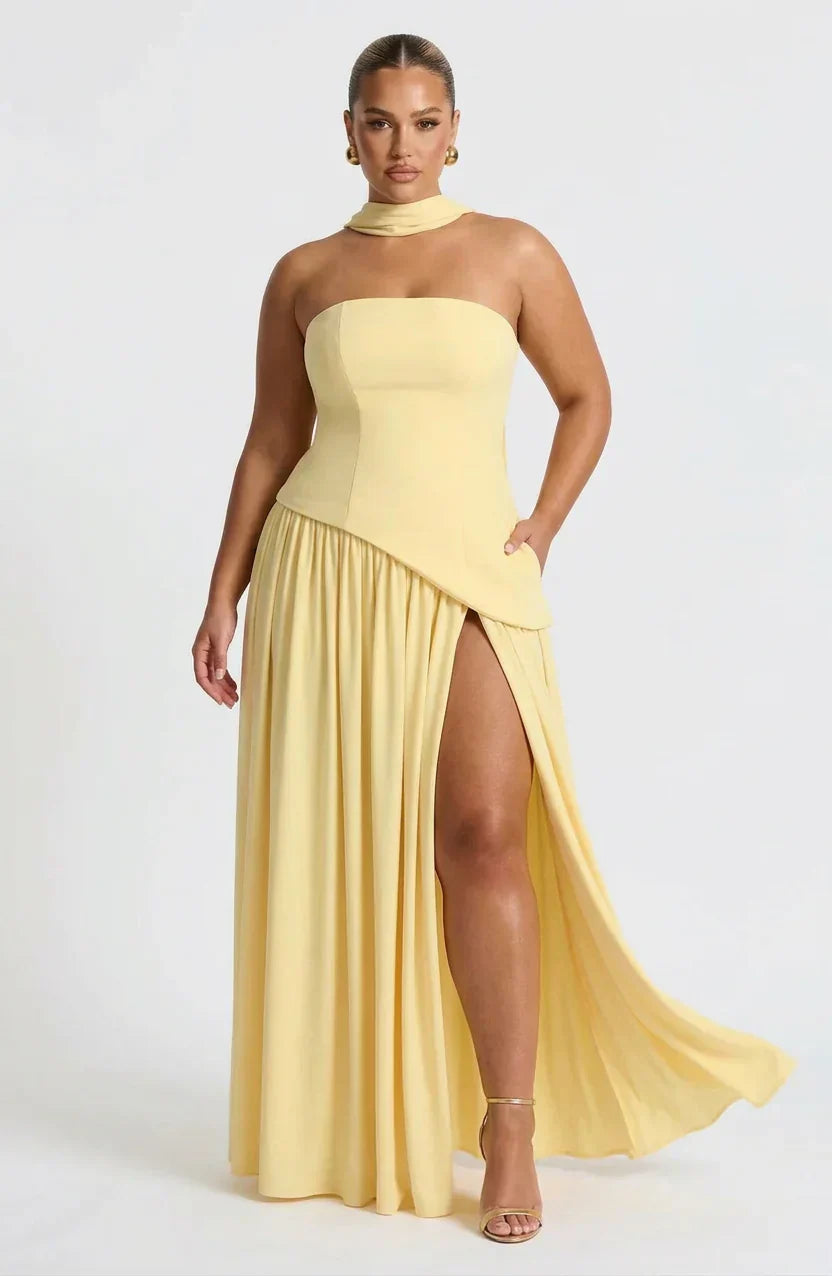 Maxi Dress For Women – Black & White Strapless Colorblock