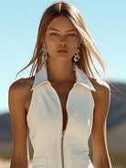 Women's Western Mini Dress Fringe Zip Front Sleeveless