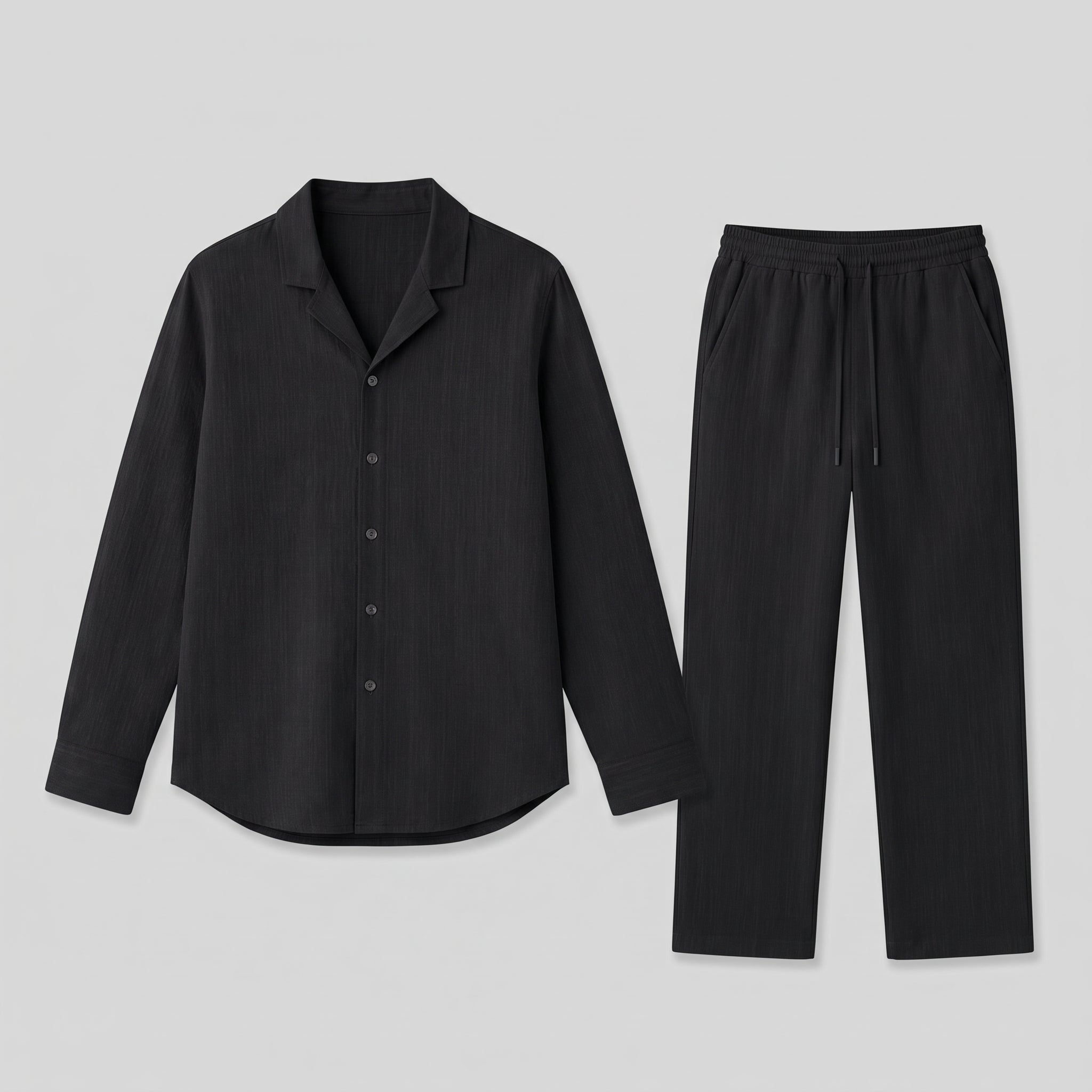 Men's Linen Set with Cuban Collar Shirt and Trousers