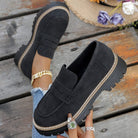 Women's Suede Platform Loafers - Chunky Rubber Sole