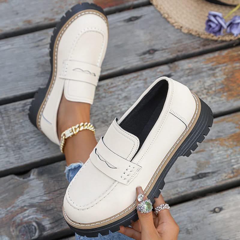 Women's Suede Platform Loafers - Chunky Rubber Sole