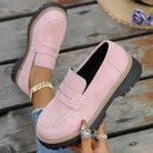 Women's Suede Platform Loafers - Chunky Rubber Sole