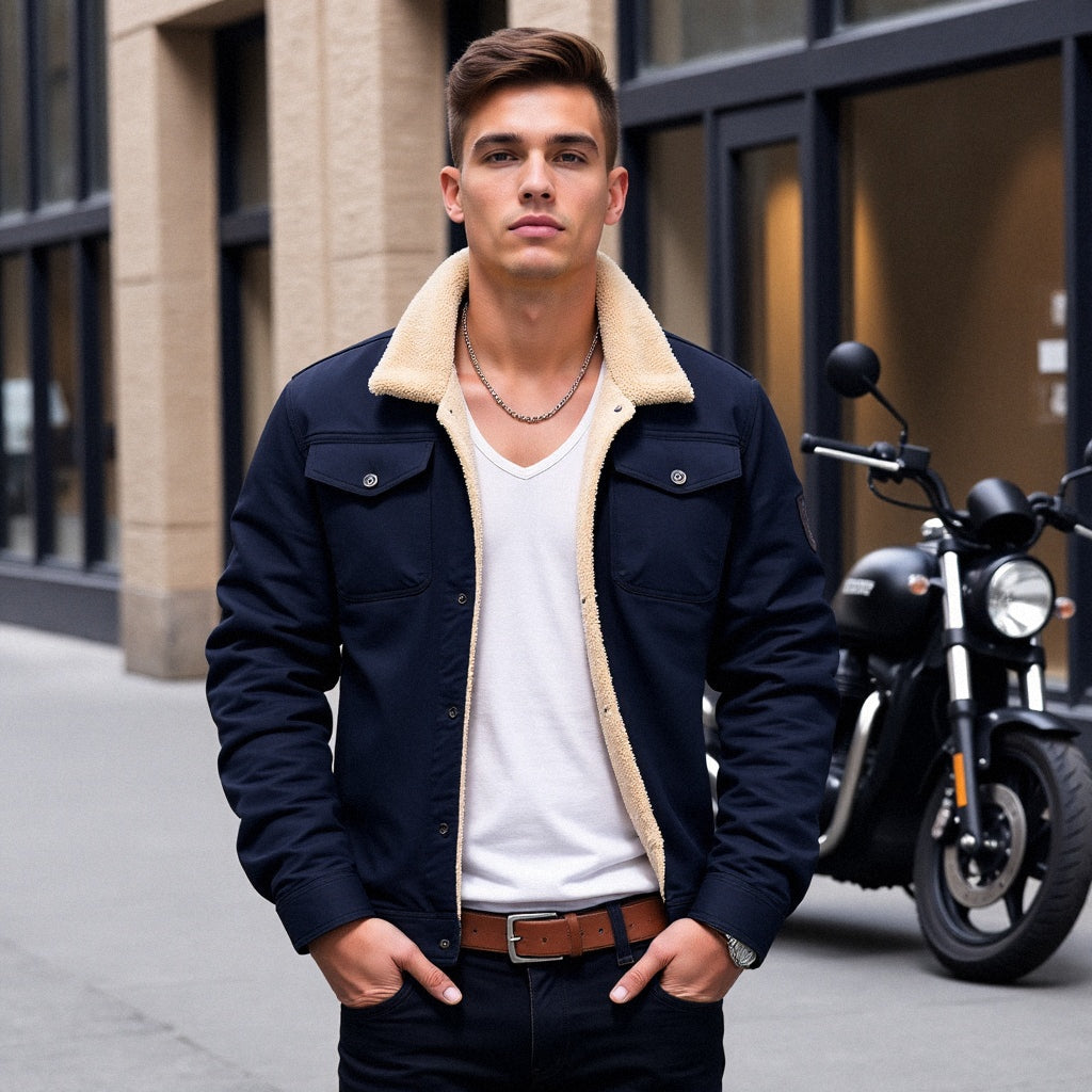 Men's Sherpa-Lined Winter Jacket - Warm Fleece-Lined Coat