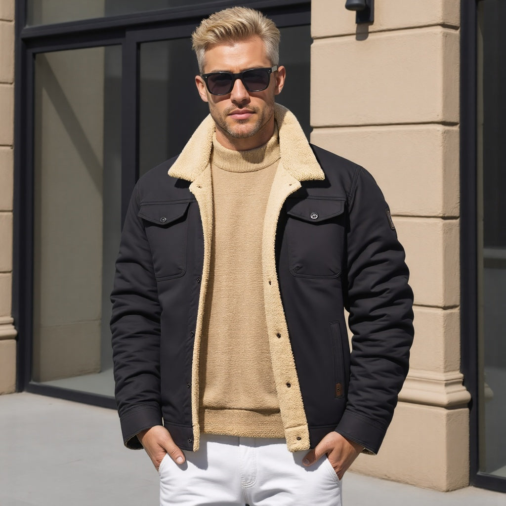 Men's Sherpa-Lined Winter Jacket - Warm Fleece-Lined Coat