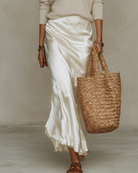 Women's Midi Dress Set with Knit Cardigan – Satin Two-Piece Outfit