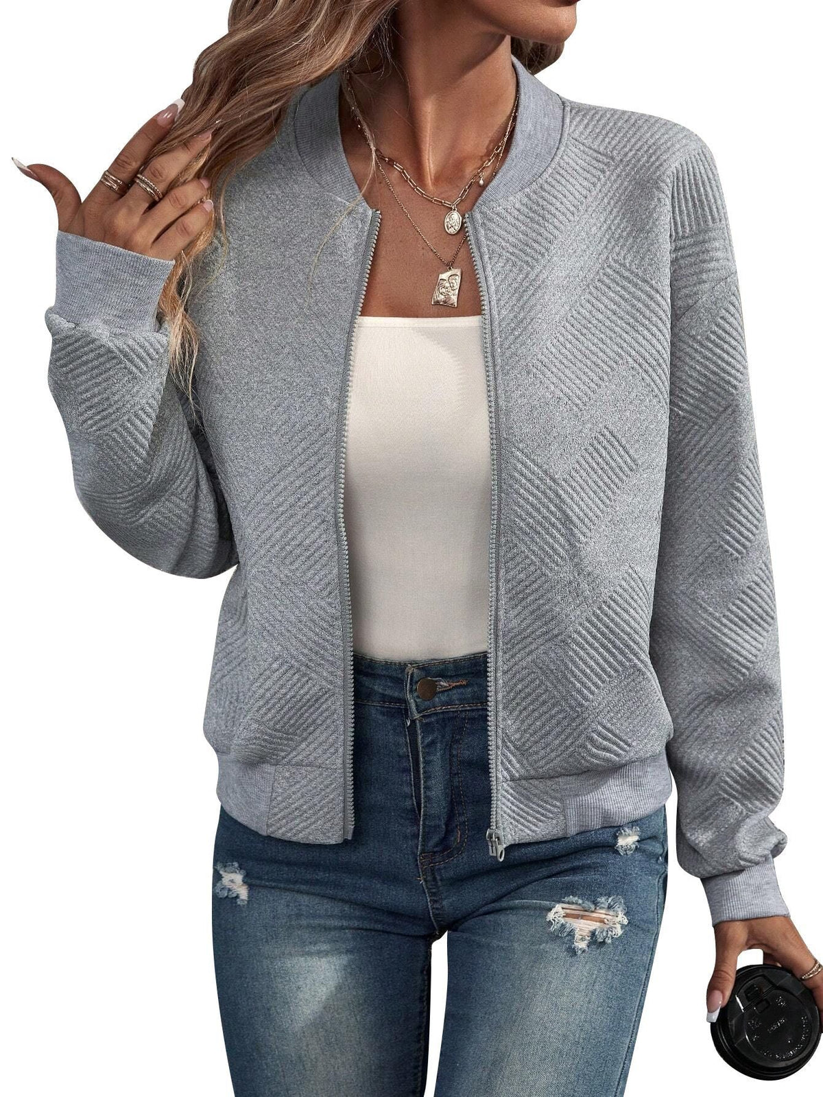 Women's Lightweight Bomber Jacket in Geometric Print