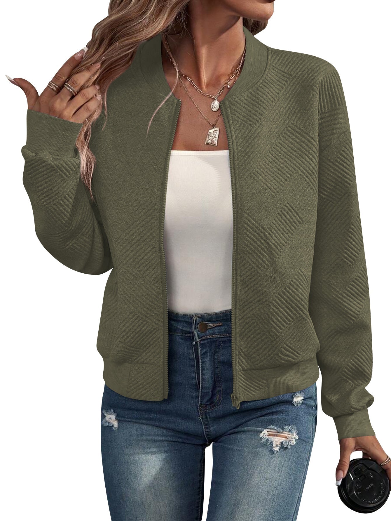 Women's Lightweight Bomber Jacket in Geometric Print