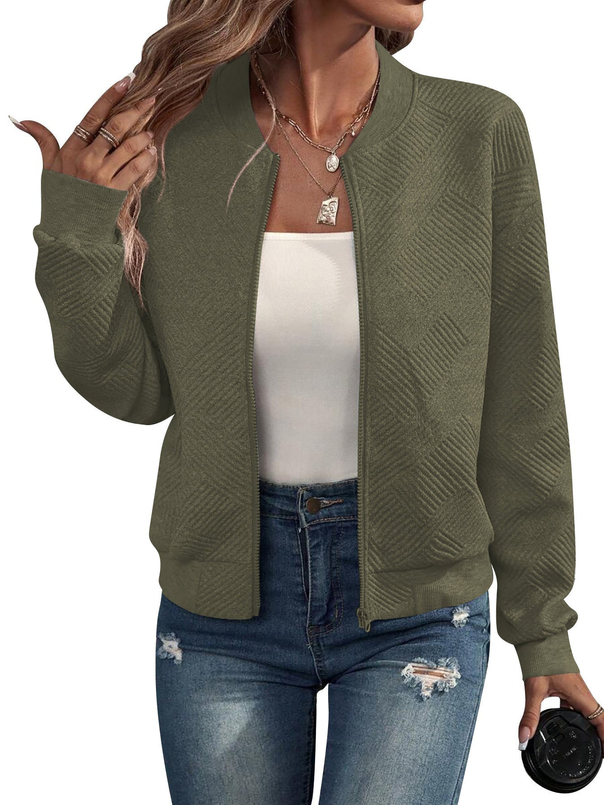 Women's Lightweight Bomber Jacket in Geometric Print