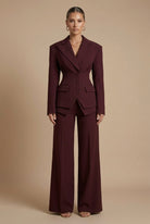 Women's Suits – Peaked Lapel Blazer and Wide-Leg Trousers Set