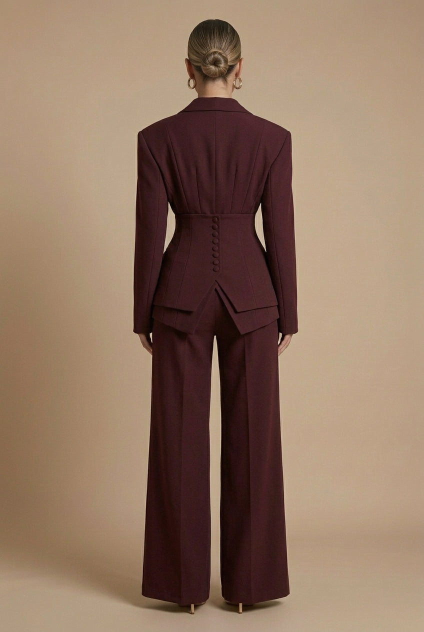Women's Suits – Peaked Lapel Blazer and Wide-Leg Trousers Set