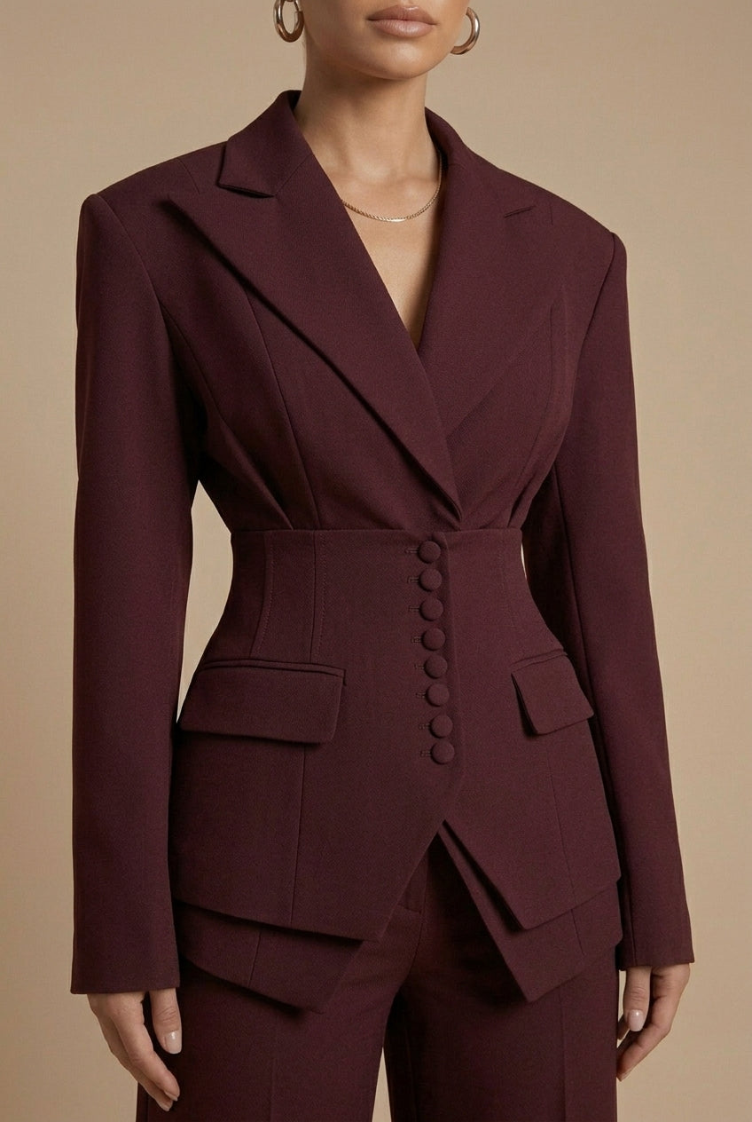 Women's Suits – Peaked Lapel Blazer and Wide-Leg Trousers Set