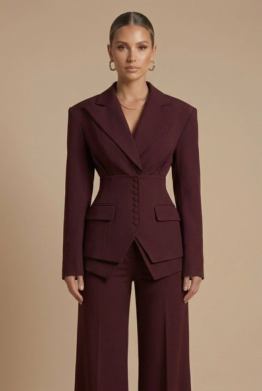 Women's Suits – Peaked Lapel Blazer and Wide-Leg Trousers Set