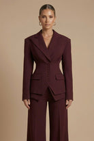 Women's Suits – Peaked Lapel Blazer and Wide-Leg Trousers Set