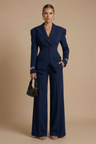 Women's Suits – Peaked Lapel Blazer and Wide-Leg Trousers Set