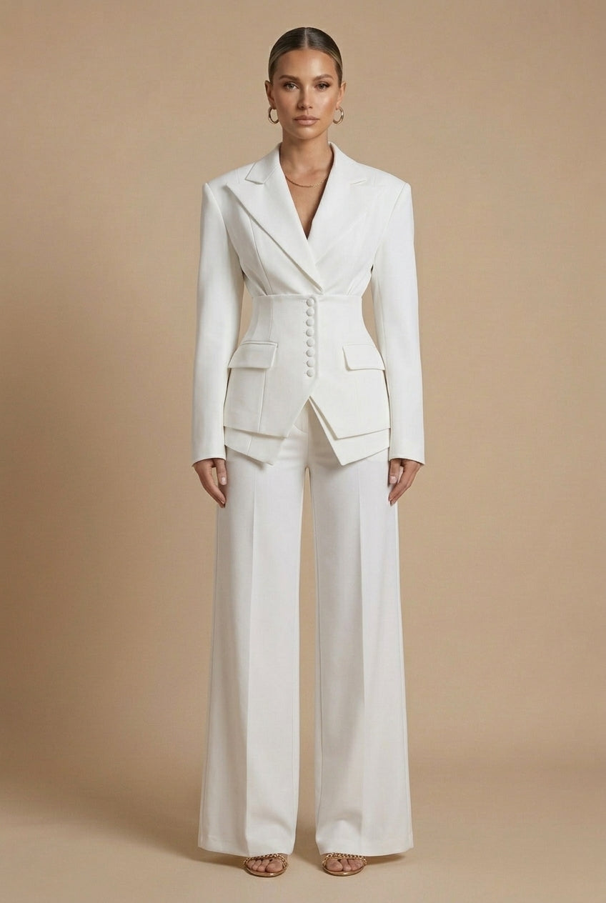 Women's Suits – Peaked Lapel Blazer and Wide-Leg Trousers Set