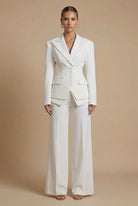 Women's Suits – Peaked Lapel Blazer and Wide-Leg Trousers Set