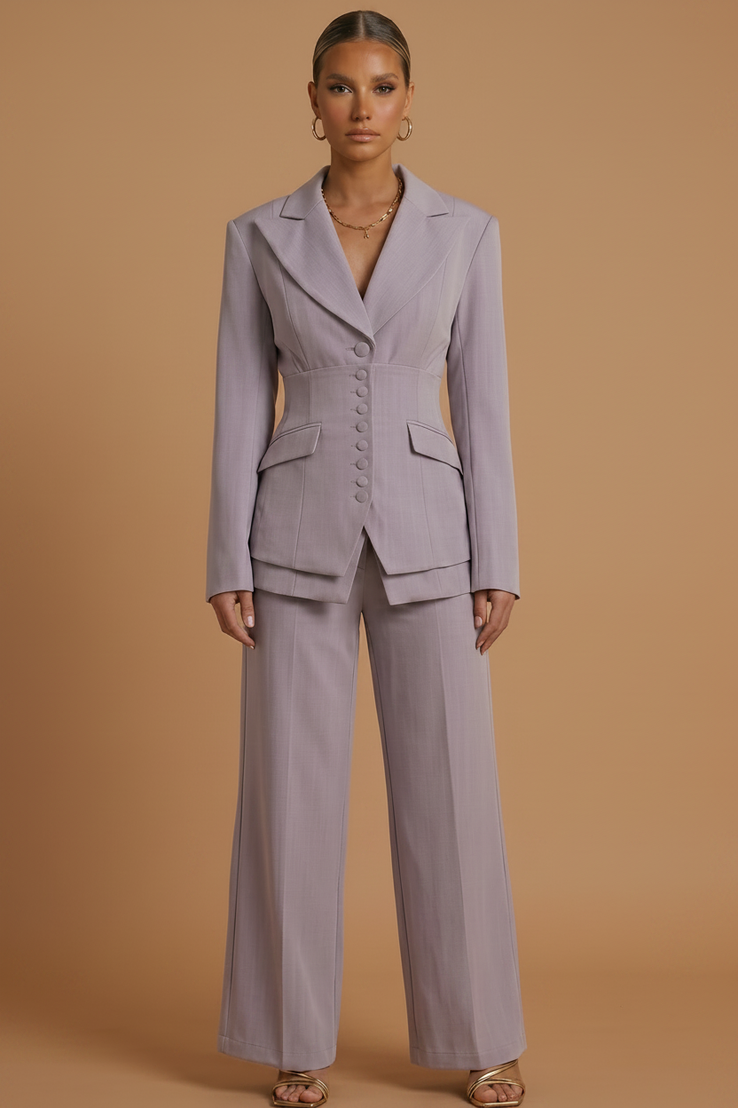 Women's Suits – Peaked Lapel Blazer and Wide-Leg Trousers Set