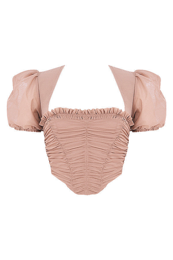 Mina | Dames Korset – Pofmouwen, Geplooid Design, Elegante Vierkante Halslijn