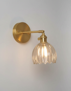 Elegant Wall Sconce Lighting with Glass Shade – Vintage Brass Flower Design 0