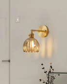 Elegant Wall Sconce Lighting with Glass Shade – Vintage Brass Flower Design 8