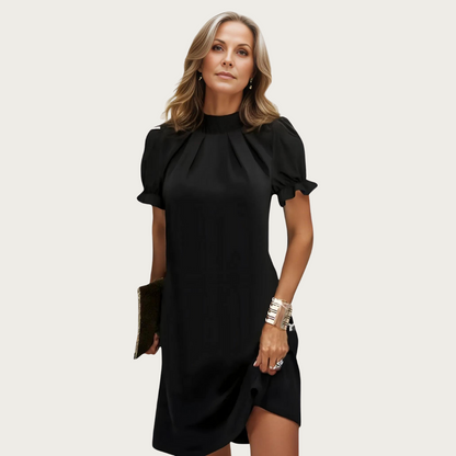 Xena | Dames Midi Avondjurk – Zwarte Bodycon Jurk met Statement Plofmouwen