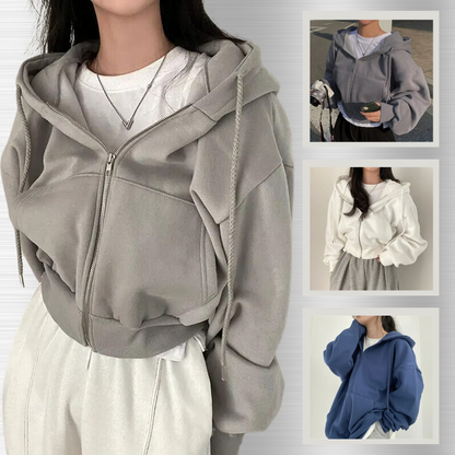 Oversized Hoodie met Rits | Dames Hoodie met Pluche Binnenkant en Casual Stijl