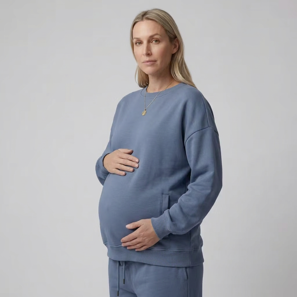 Women's Maternity Sweatshirt Crewneck with Relaxed Fit and Ribbed Trim