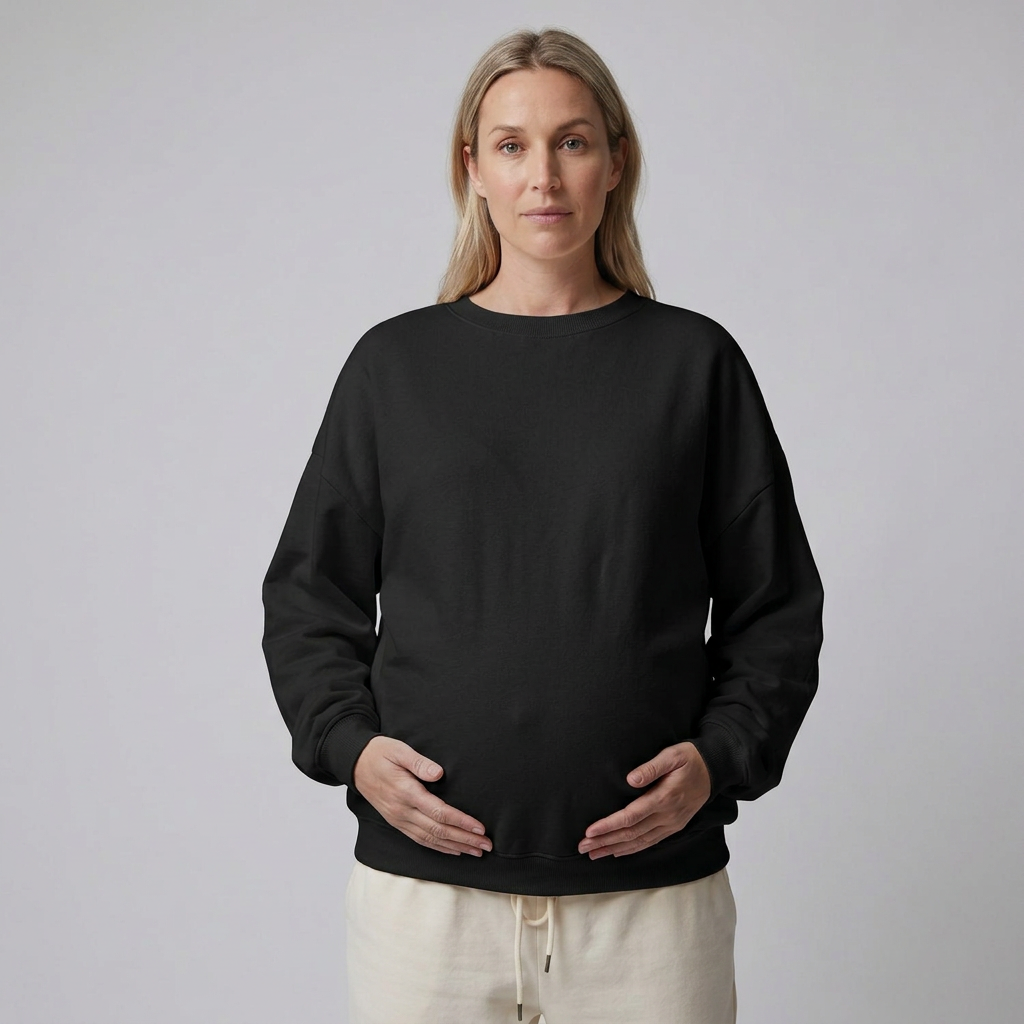 Women's Maternity Sweatshirt Crewneck with Relaxed Fit and Ribbed Trim