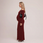 Maternity Maxi Dress Off-the-Shoulder Burgundy Ribbed Knit