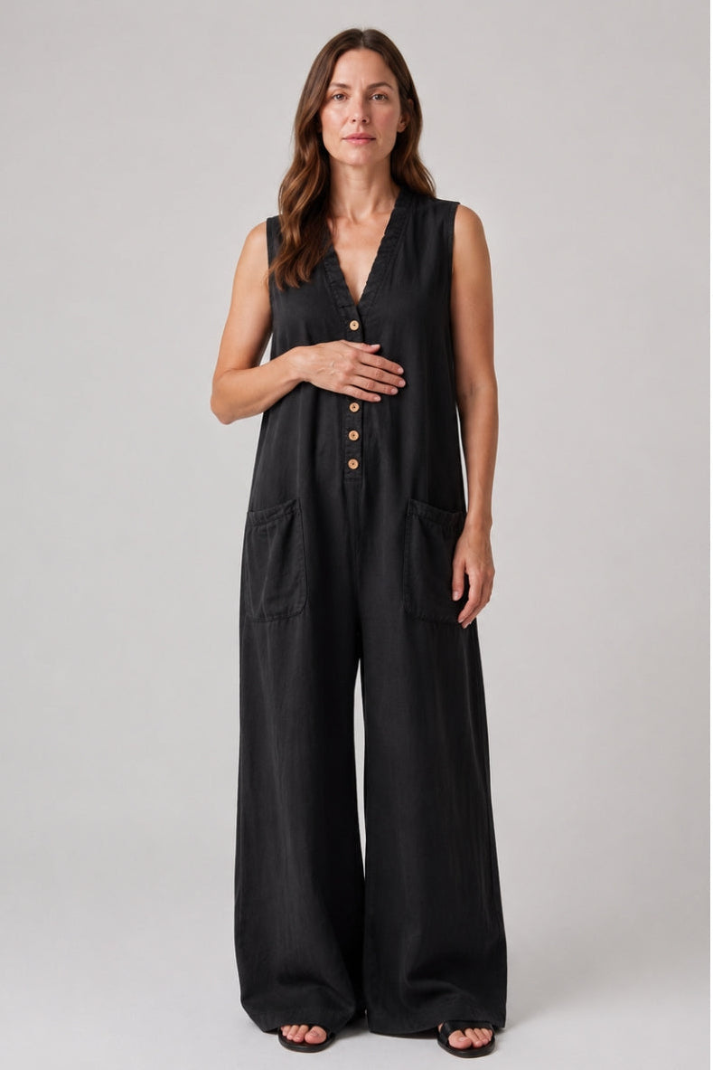 Women's Maternity Jumpsuit with Relaxed Stretch Fit and Pockets