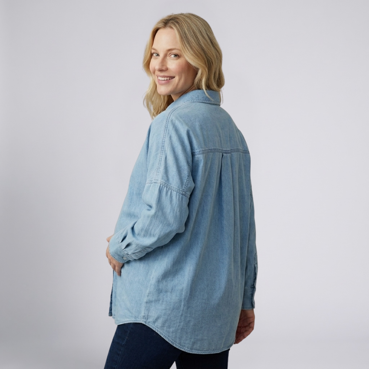 Women's Maternity Shirt with Button Front and Relaxed Fit