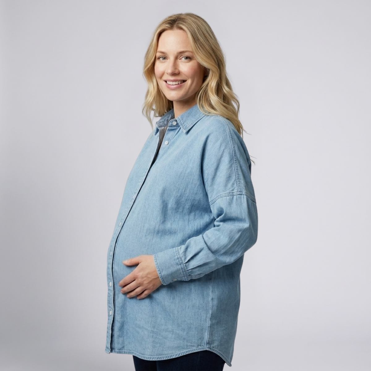 Women's Maternity Shirt with Button Front and Relaxed Fit