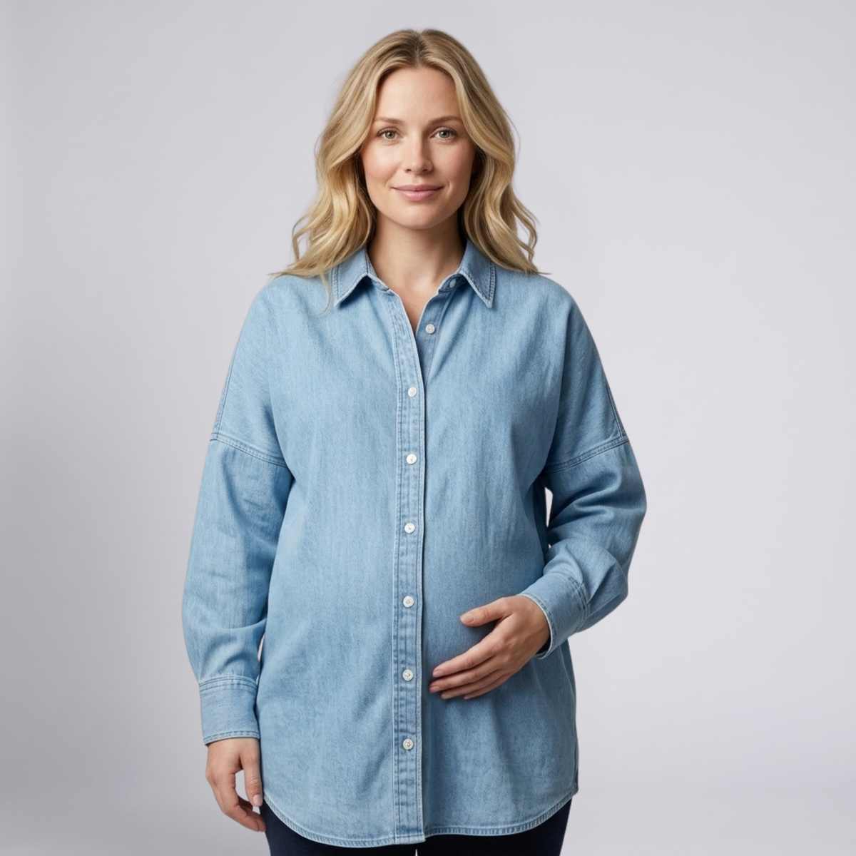 Women's Maternity Shirt with Button Front and Relaxed Fit