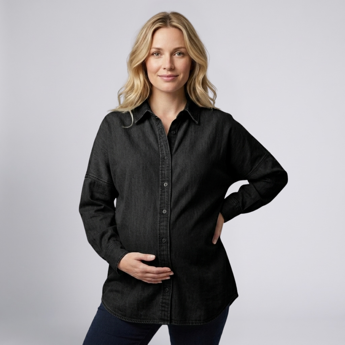 Women's Maternity Shirt with Button Front and Relaxed Fit