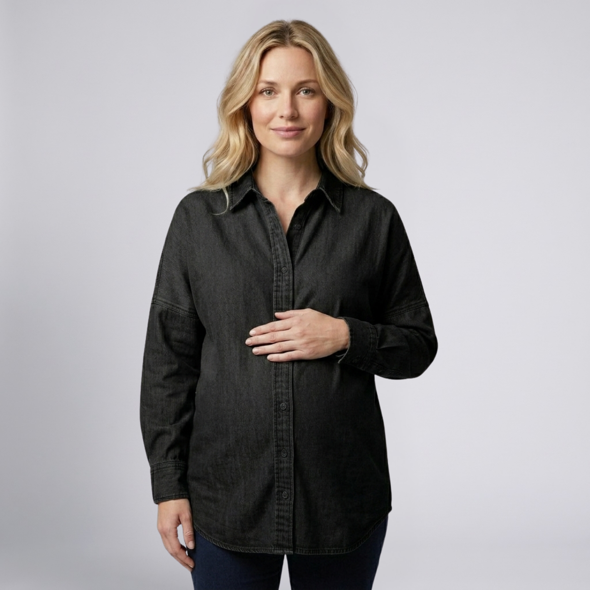 Women's Maternity Shirt with Button Front and Relaxed Fit